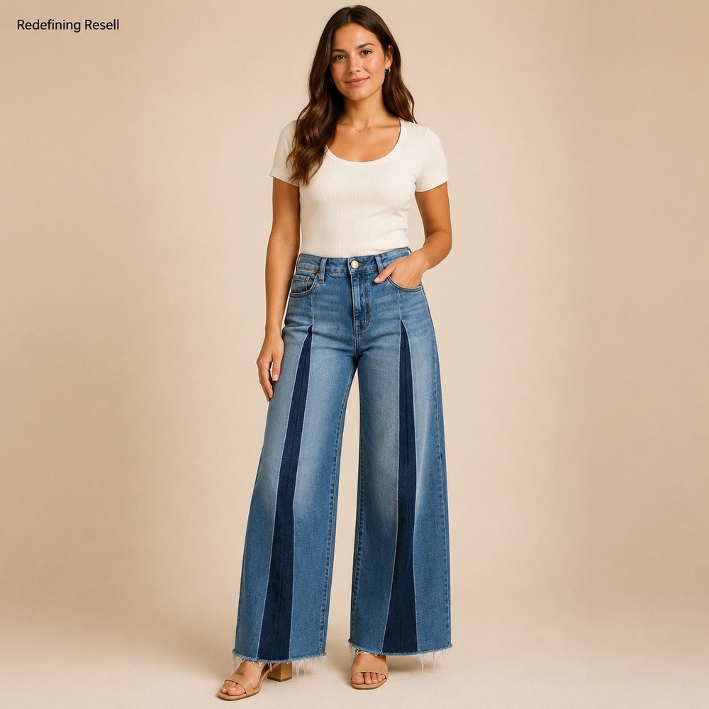 Kut from the Kloth Meg High Rise Wide Leg Two Tone Raw Hem Jeans Size 6